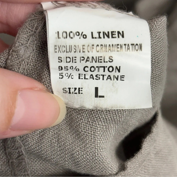 NWT Lina Tomei Gray 100% Linen Sleeveless Dress W/Pockets L Beaded Neck Collar - Picture 6 of 8